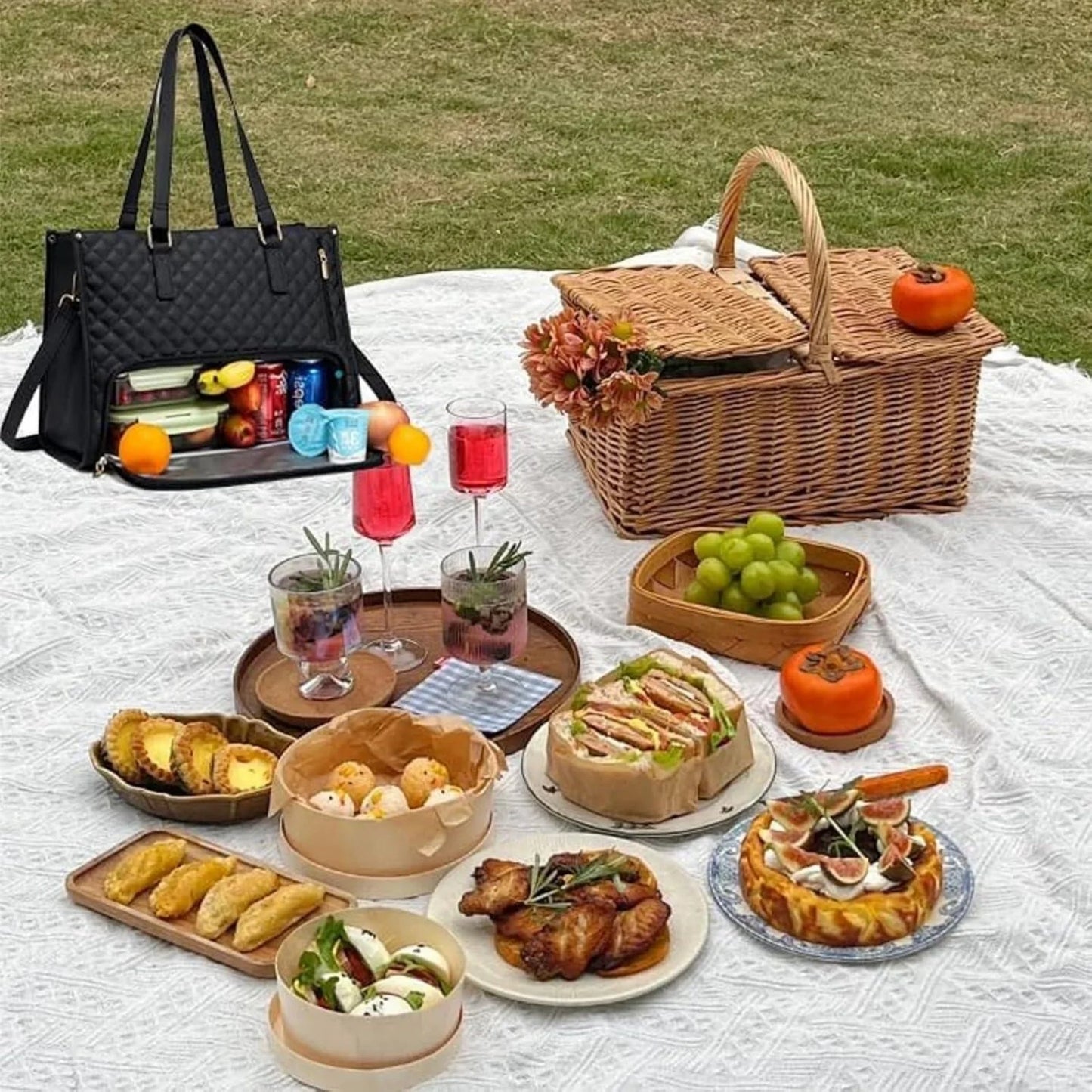 Lunch Tote Bag for Women, 15.6 Inch Laptop Bag with Insulated Lunch Compartment, Quilted Large Capacity Computer Handbag with Purse for Business, Office,Work, Nurse, Casual