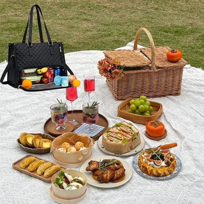 Lunch Tote Bag for Women, 15.6 Inch Laptop Bag with Insulated Lunch Compartment, Quilted Large Capacity Computer Handbag with Purse for Business, Office,Work, Nurse, Casual