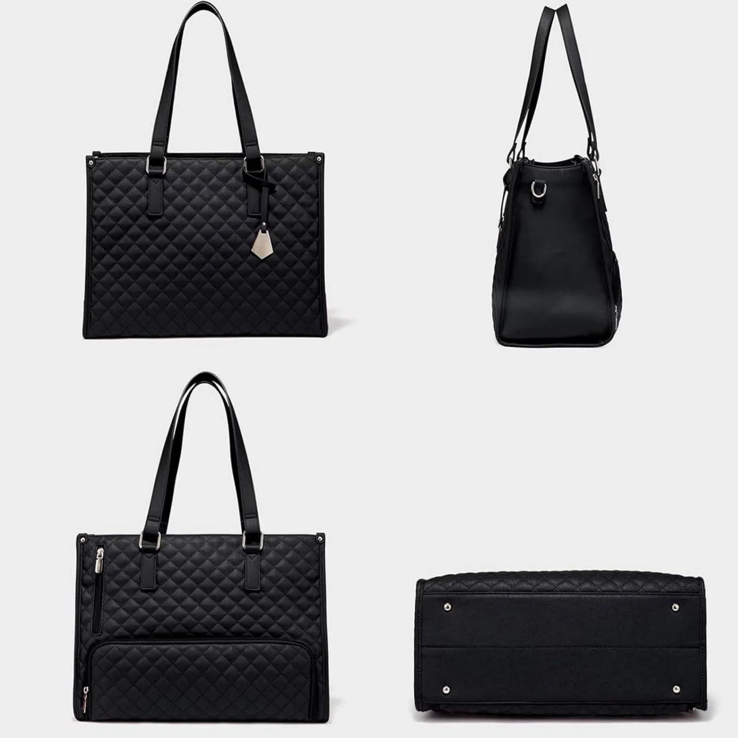 Lunch Tote Bag for Women, 15.6 Inch Laptop Bag with Insulated Lunch Compartment, Quilted Large Capacity Computer Handbag with Purse for Business, Office,Work, Nurse, Casual