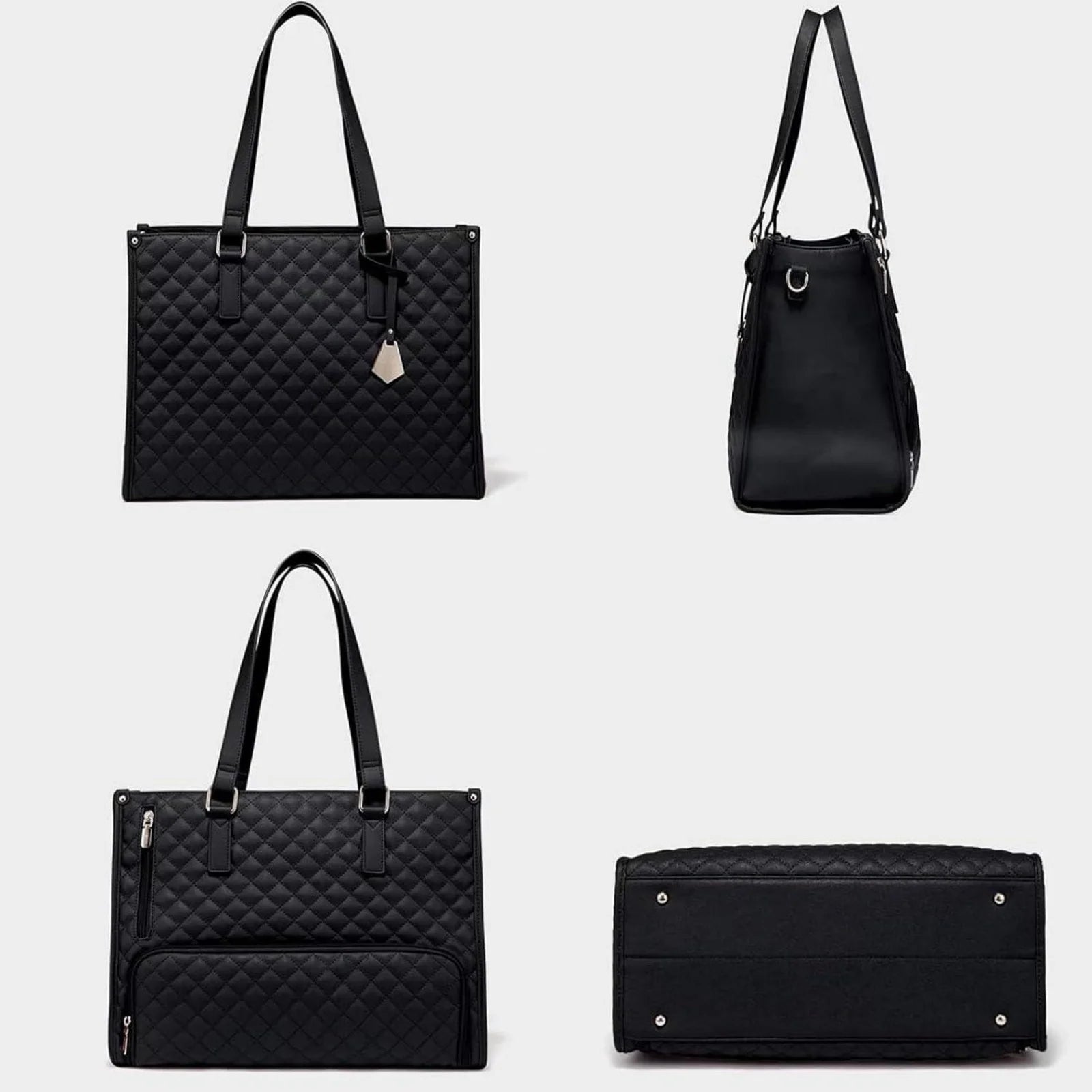 Lunch Tote Bag for Women, 15.6 Inch Laptop Bag with Insulated Lunch Compartment, Quilted Large Capacity Computer Handbag with Purse for Business, Office,Work, Nurse, Casual